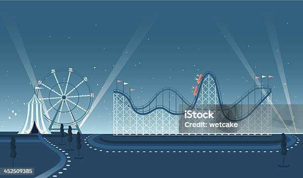 Fairground Rollercoaster Night Scene Stock Illustration - Download Image Now - Rollercoaster, Illustration, Circus