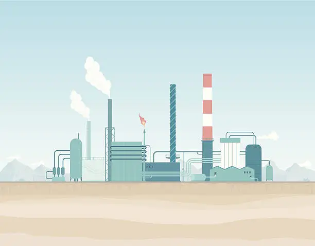 Vector illustration of Oil Refinery in the Desert