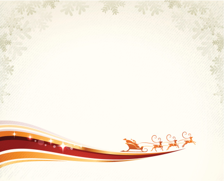 Christmas background design with sleigh of Santa Claus. Sleigh, wave pattern, snowflakes and texture are grouped and layered separately. Global color swatches. Eps10 file, illustration contains transparency effects in gradients. Ai Cs and Cs5 files included.