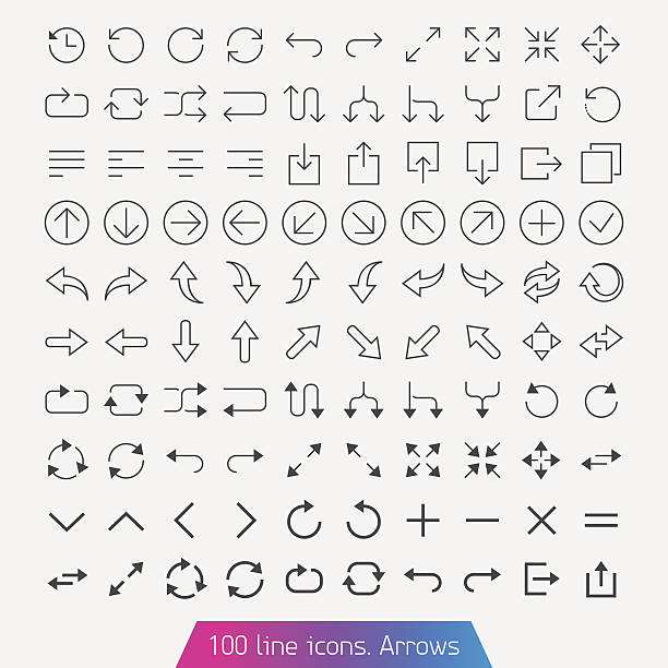 Thin line icon set - Arrows vector art illustration