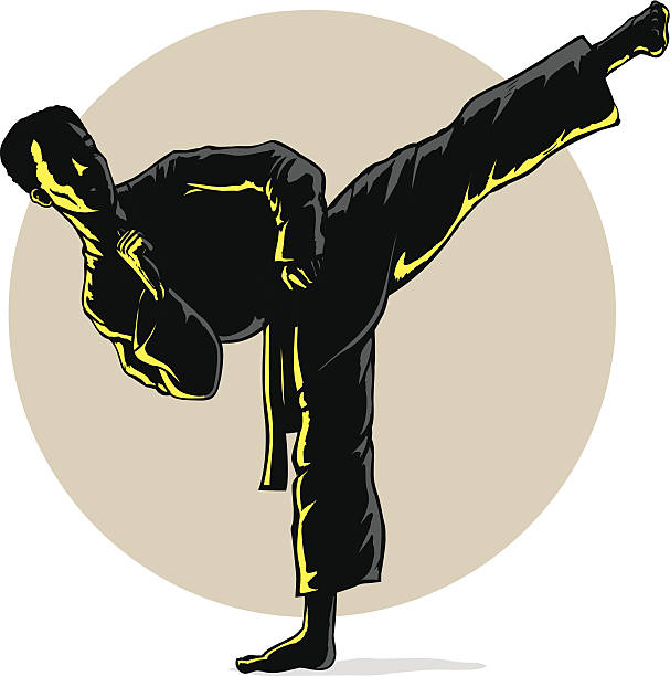 Super Sidekick in shadow Illustration of a standing side kick karate illustrations stock illustrations