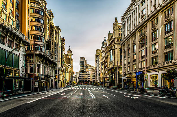 empty city street gran via Madrid Spain no car people Gran Via from Madrid with no people and no car madrid photos stock pictures, royalty-free photos & images