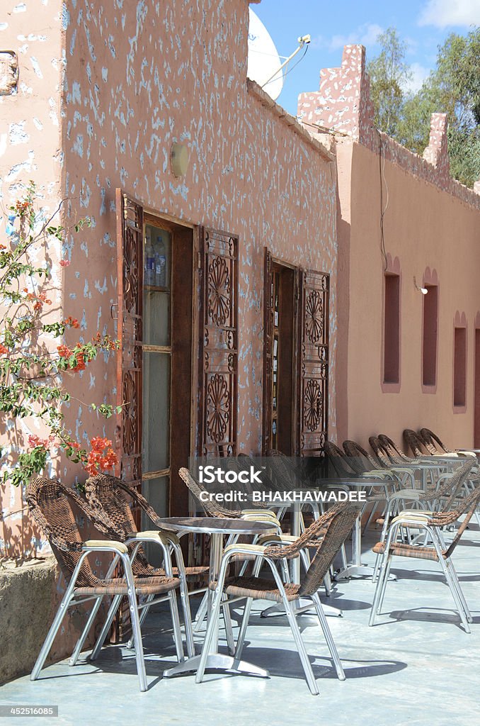Chairs at Cafe Rattan chairs setting in front of cafe and restaurant at Morocco Africa Stock Photo