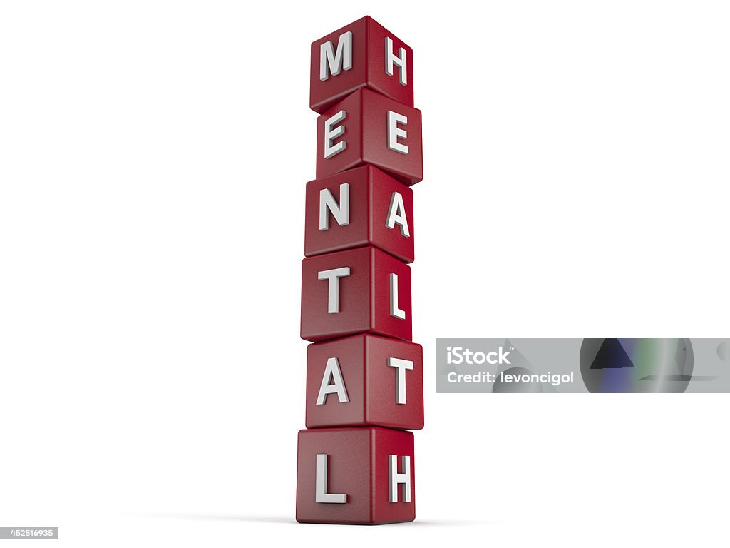 Red blocks reading MENTAL HEALTH red cubes with the words Mental Health on it. Block Shape Stock Photo
