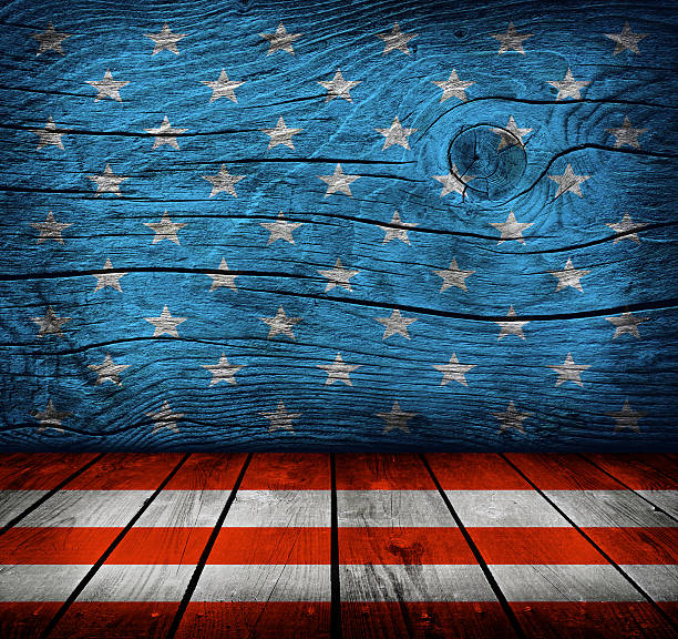 puste wnętrze pokoju z amerykańska flaga kolory - patriotism american flag flag retro revival zdjęcia i obrazy z banku zdjęć