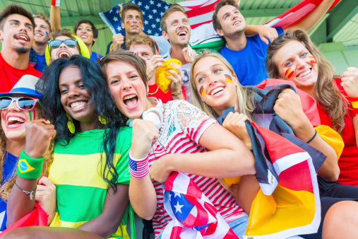 Group of the same Brazilian Fan ready for soccer match