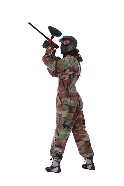 istock Studio shot of paintball player 452519911