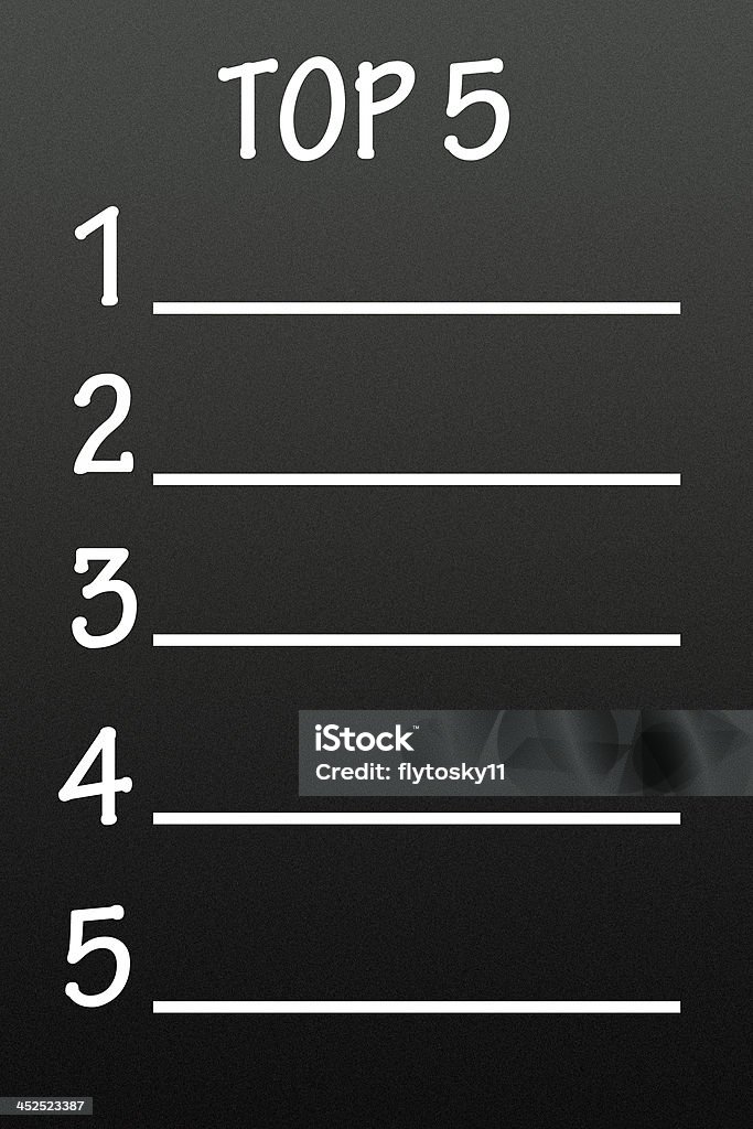 List Of Top 5 Stock Photo - Download Image Now - Number 5, On Top Of