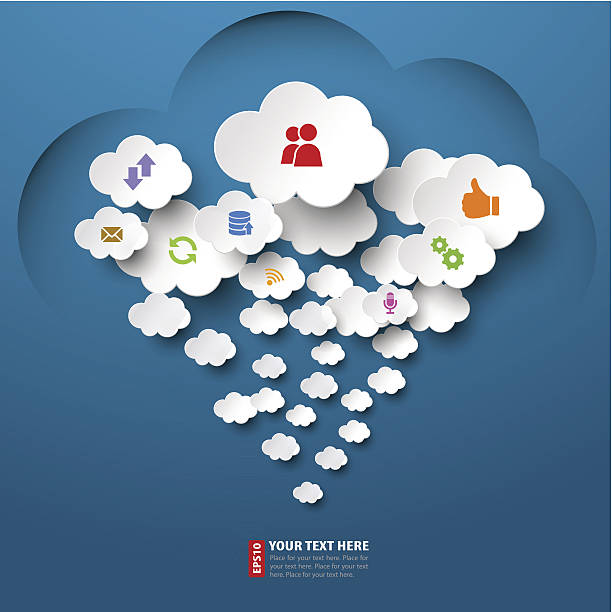 Cloud computing vector of computer icons on clouds vector art illustration
