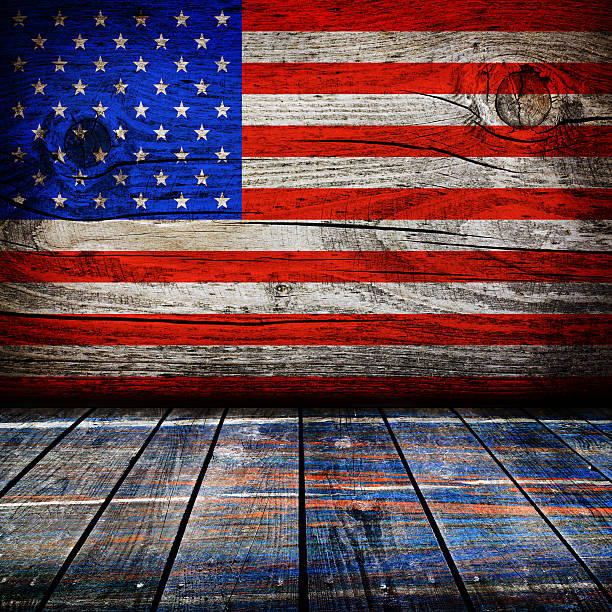 istock empty interior room with american flag colors 452525353