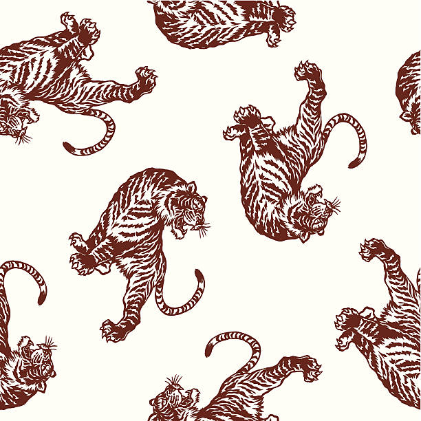 Japanesque tiger I painted a tiger in Nipponian technique bengal tiger pattern stock illustrations