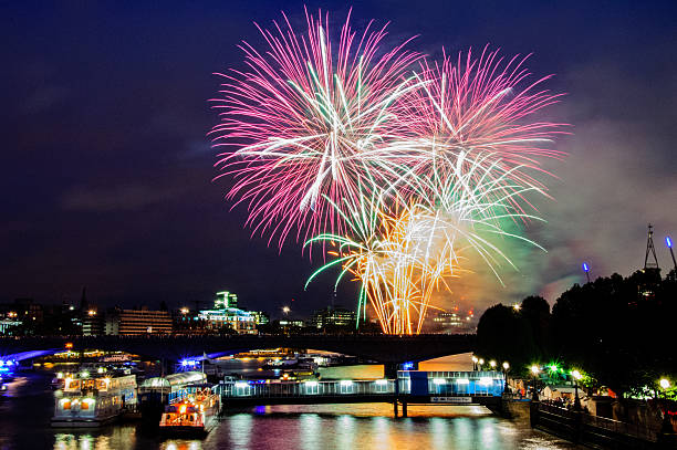 Colorful firework display over the city of Lonon stock photo