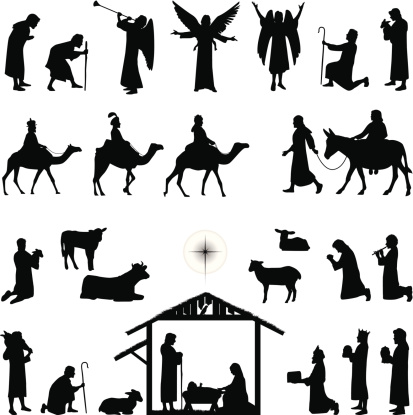 Nativity scene silhouettes. Files included – jpg, ai (version 8 and CS3), svg, and eps (version 8)