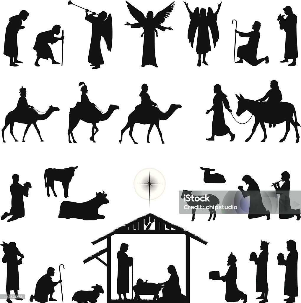 Nativity Nativity scene silhouettes. Files included – jpg, ai (version 8 and CS3), svg, and eps (version 8) In Silhouette stock vector