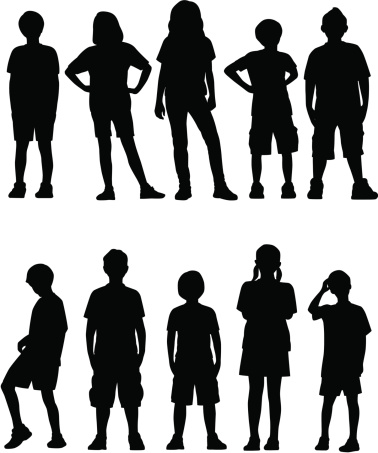 A collection of kid silhouettes facing forward.