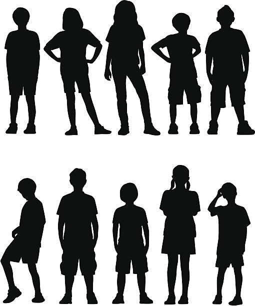 Kids Facing Front A collection of kid silhouettes facing forward. growth silhouettes stock illustrations