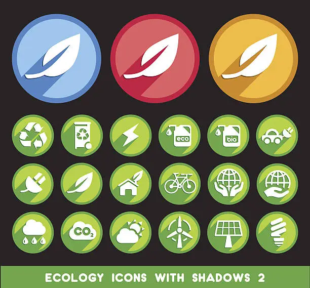 Vector illustration of Ecology Icons with Shadows.