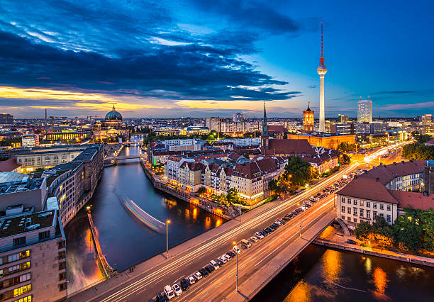 Berlin Cityscape Berlin, Germany viewed from above the Spree River. east berlin photos stock pictures, royalty-free photos & images