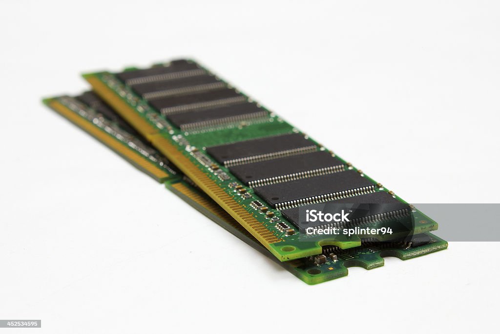 RAM modules, is isolated on a white background A pair of computer DDR memory modules in isolated white background Accessibility Stock Photo