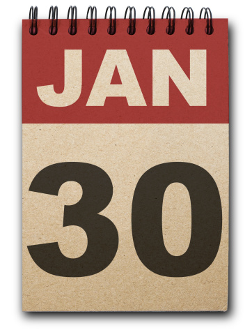 30 January calendar on recycle paper