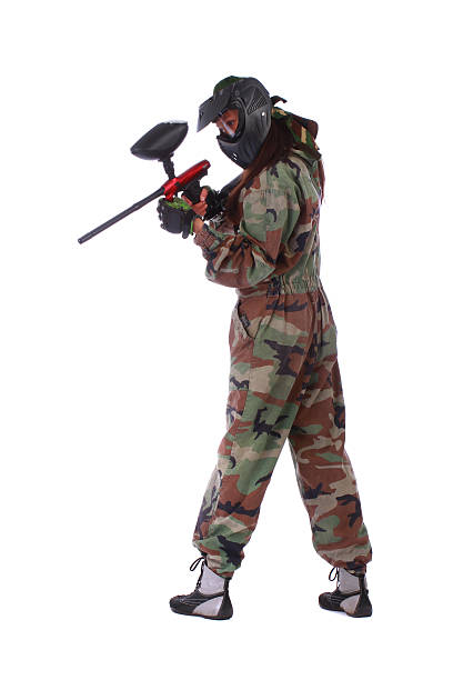 istock Studio shot of paintball player 452537277