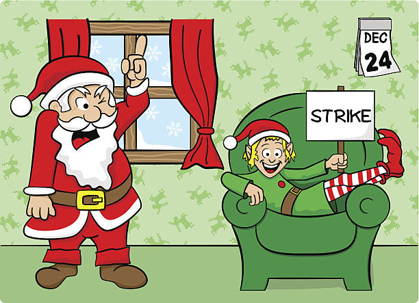 bildbanksillustrationer, clip art samt tecknat material och ikoner med christmas elf on strike - santa hat