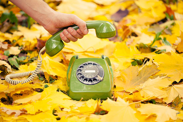 istock hand holding vintage phone receiver in autumn park 452540959