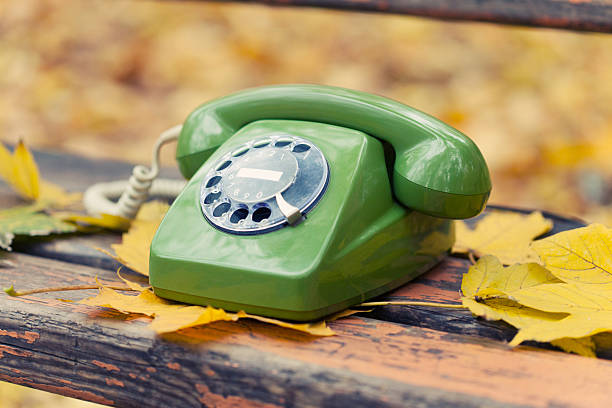 istock green vintage phone on bench in autumn park 452541083