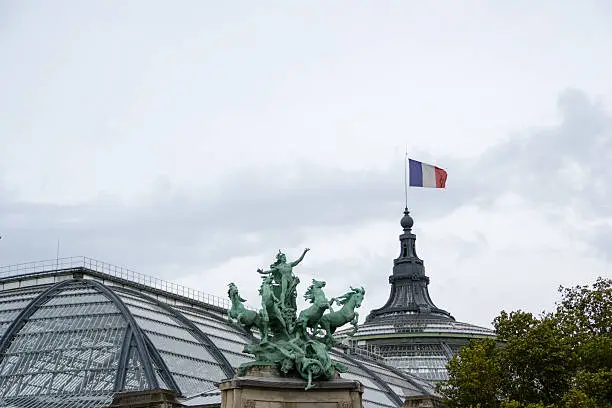 Statues in Paris with French flag background