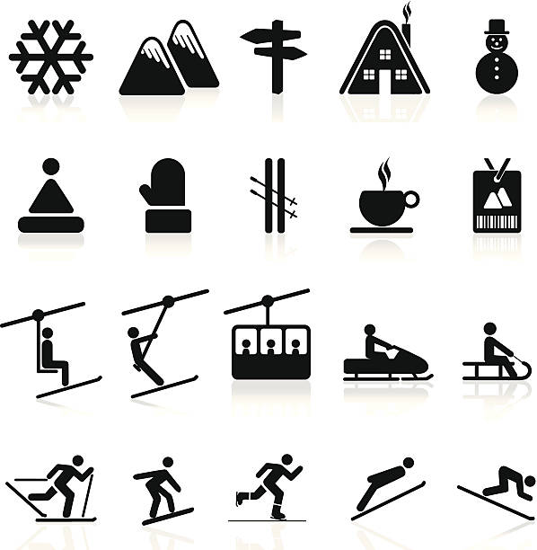 겨울맞이 아이콘 - mountain skiing ski lift silhouette stock illustrations