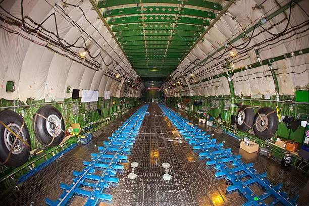 Fisheye shot of the largest cargo plane inside