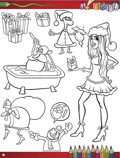 Vector illustration of christmas themes coloring page