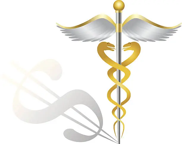 Vector illustration of Caduceus Medical Symbol and Dollar Sign Vector Illustration