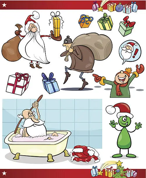 Vector illustration of christmas themes cartoon set