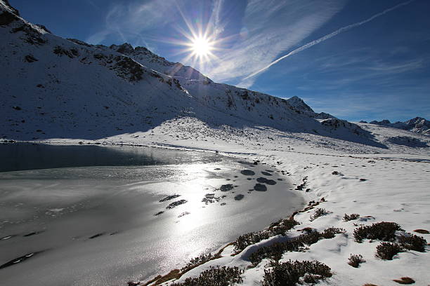 primeiro neve no outono, panorama hirschebensee, tirol, áustria - european alps tirol rhododendron nature - fotografias e filmes do acervo