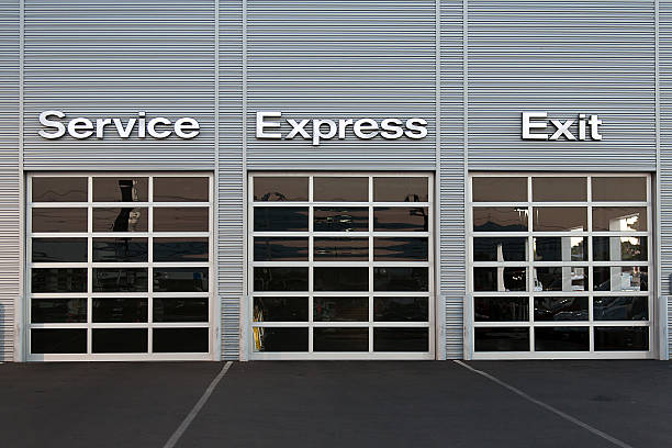 Service station at car dealership stock photo