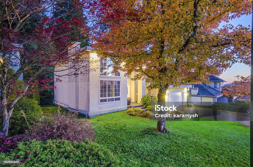 House at dusk. Luxury house at night in Vancouver, Canada. Building Entrance Stock Photo