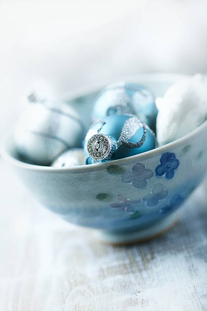 istock Blue and silver christmas balls ina bowl 452555667