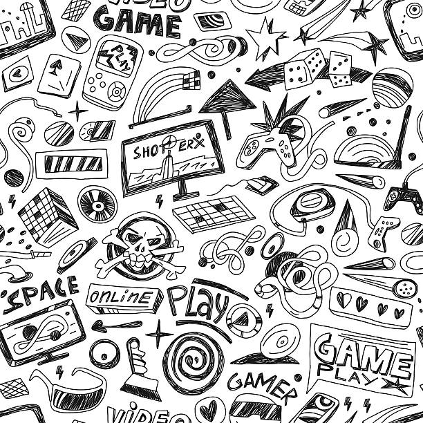 ilustraciones, imágenes clip art, dibujos animados e iconos de stock de computadoras de la sala de juegos-seamless vector de fondo - repeating background video
