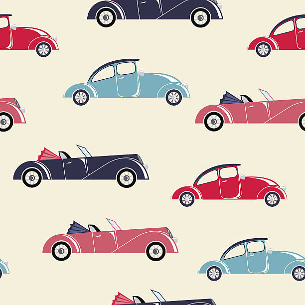 Retro cars seamless pattern vector art illustration