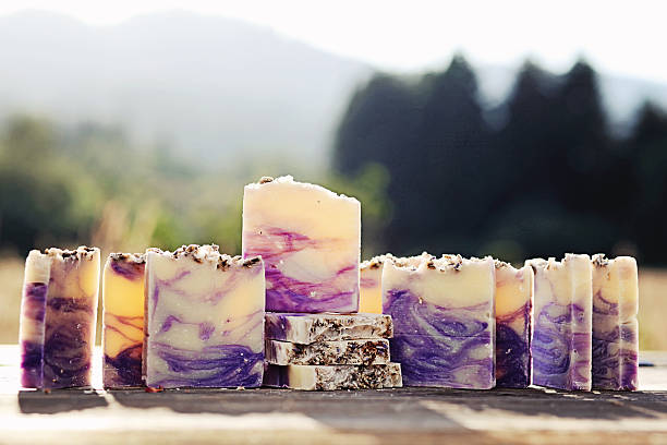 Cold Processed Soap Bars/Lavender stock photo