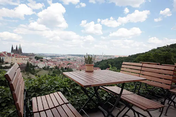 Photo of table with the view of prague