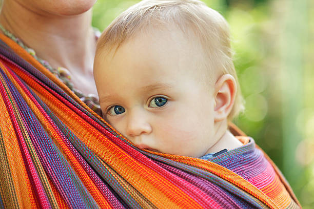 istock Close-up of baby's face while traveling in a sling 452568849