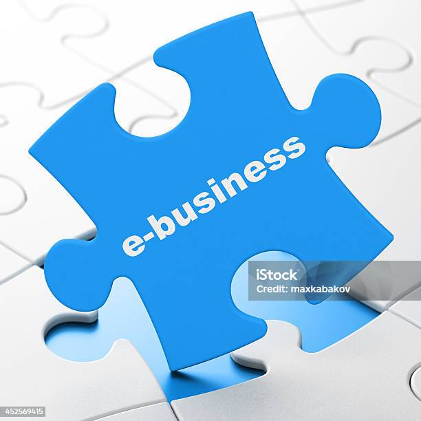 Business Concept Ebusiness On Puzzle Background Stock Photo - Download Image Now - Achievement, Asking, Blue