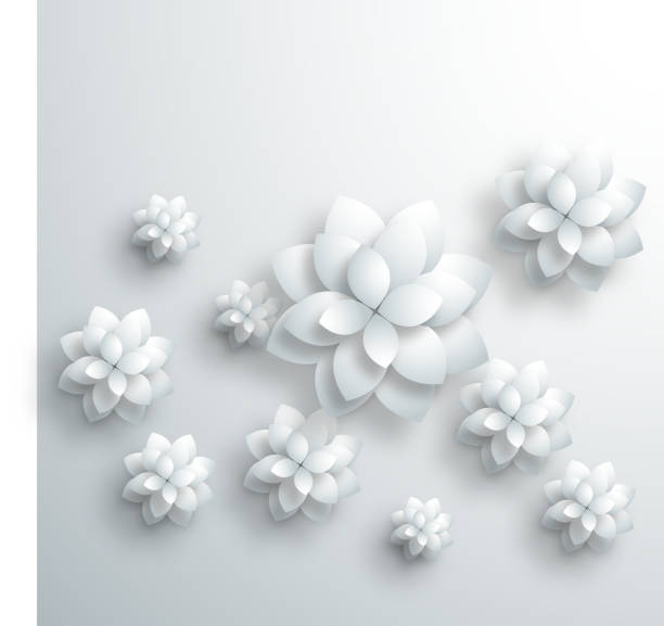 ilustraciones, imágenes clip art, dibujos animados e iconos de stock de 3d diseño floral fondo gris - flower backgrounds single flower copy space