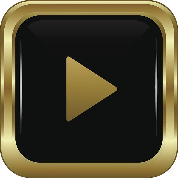 ilustraciones, imágenes clip art, dibujos animados e iconos de stock de black gold botón de reproducción. - music video image development