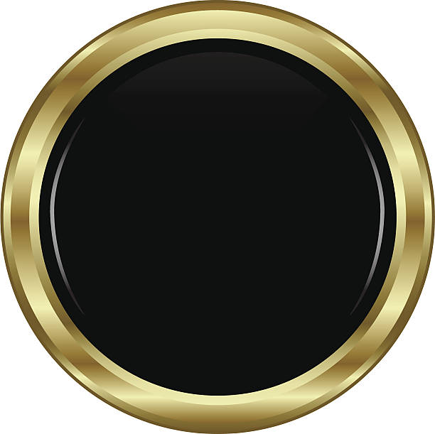 A black button with a golden rim  vector art illustration