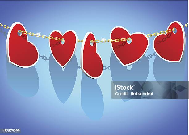 Hearts On A Gold Chain Stock Illustration - Download Image Now - Appliqué, Backgrounds, Blue