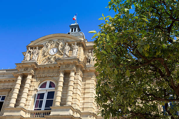 Luxembourg Palace in Paris exterior of the French Senate, housed in the Luxembourg Palace at Jardin du Luxembourg, the second largest public park in Paris; Paris, France luxembourg paris stock pictures, royalty-free photos & images