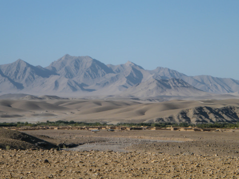 Dry landscape of rocks and sand in Moon valley or Valle de la Luna in Atacama desert, Chile